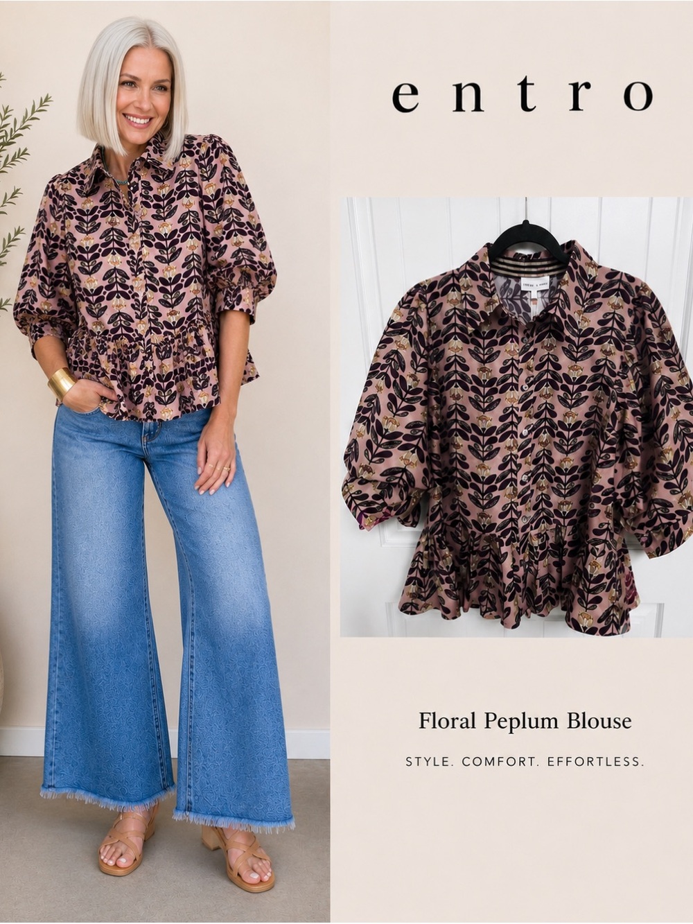 🌸 Entro Floral Peplum Blouse | Size Medium 🌸